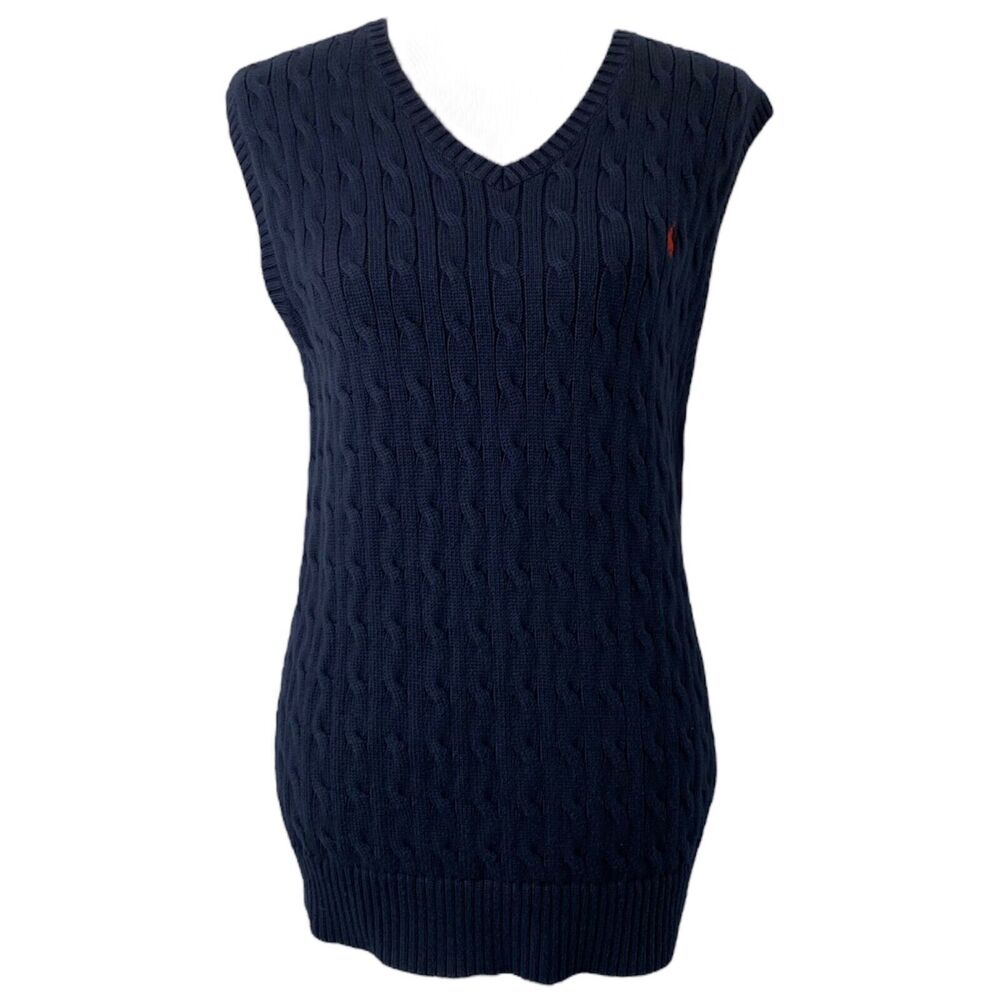 Polo Ralph Lauren Sweater Vest Boy's XL Blue Sleeveless Cable Knit Sleeveless